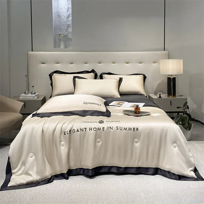 DecorBites™ Ice Silk Embroidered Quilt Set: Luxury European Style, Cooling Comforter