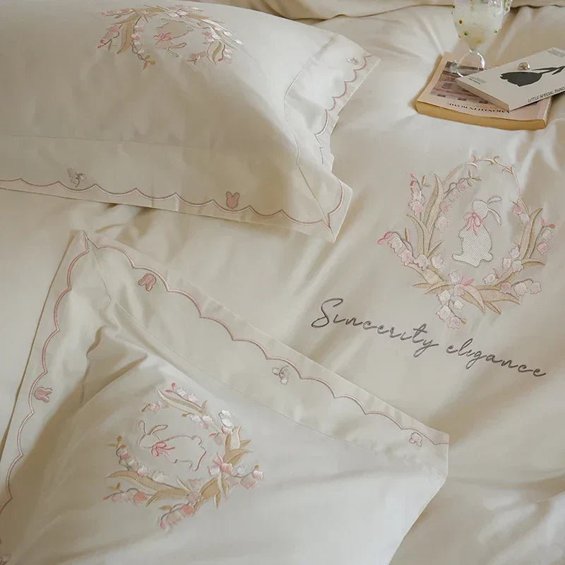 DecorBites™ Brushed Volcanic Fleece Cotton Duvet Cover Set with Embroidered Details