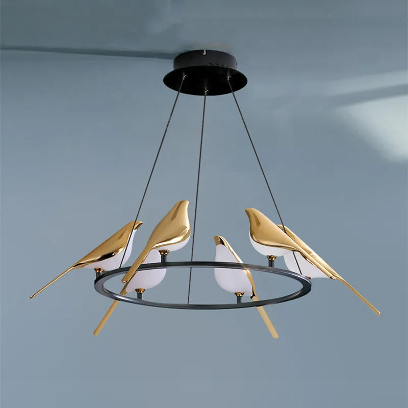 DecorBites™ Gold Magpie Bird Ceiling Chandelier: Modern Home Interior Lighting for Living Dining Kitchen