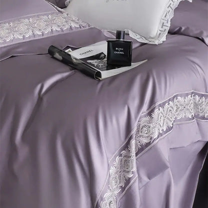 DecorBites™ 1200TC Egyptian Cotton Lace Embroidery Bedding Set: 1 Duvet, 1 Sheet, 2 Pillowcases