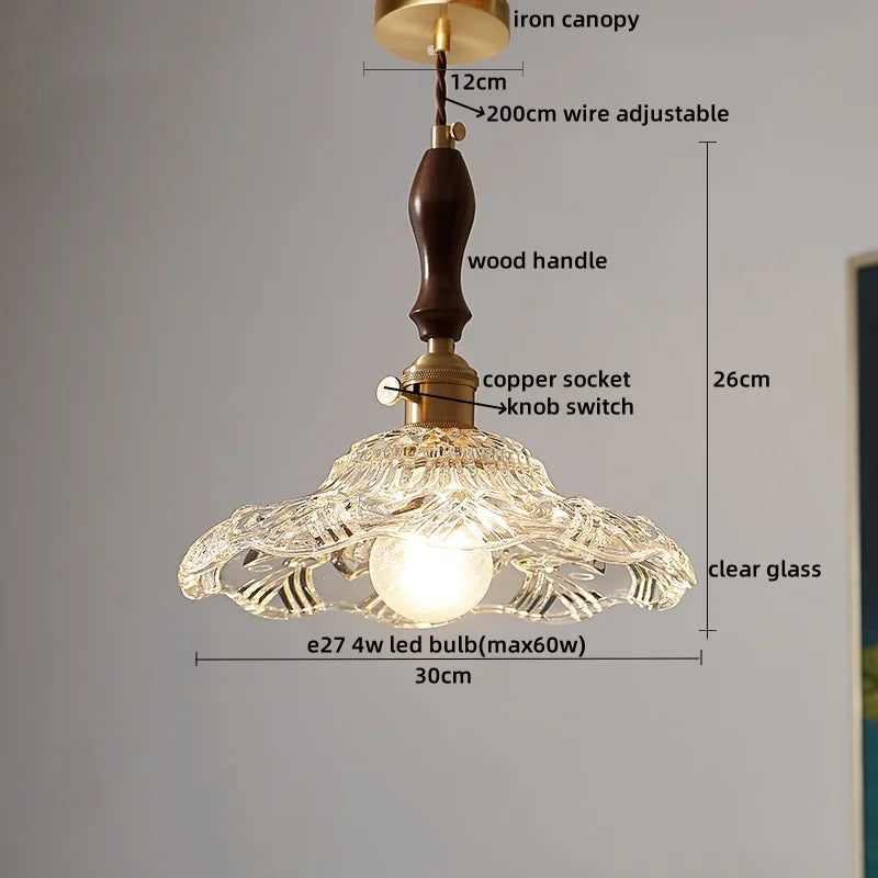 DecorBites™ LED Pendant Light Fixture Wood Handle Clear Glass Modern Hanging Lamp