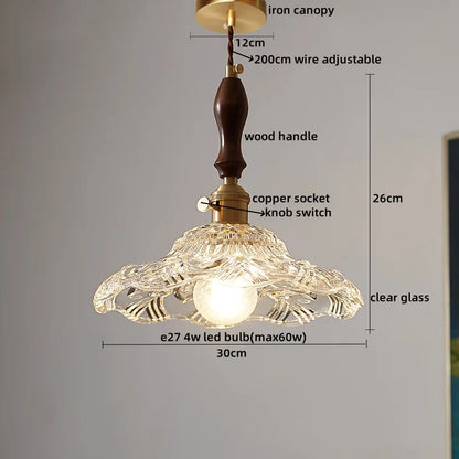 DecorBites™ LED Pendant Light Fixture Wood Handle Clear Glass Modern Hanging Lamp