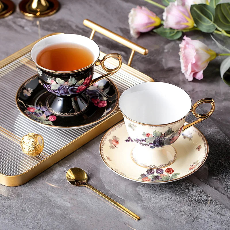 DecorBites™ Bone China Teaware Set - Black Tea Cup, Saucer, Coffee, Phnom Penh French Style