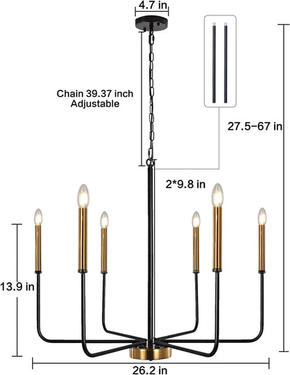 DecorBites™ LED Gold & Black Candle Chandelier: Modern American Living Room Hanging Light