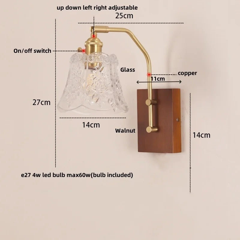 DecorBites™ LED Glass & Wood Wall Lamp with Pull Chain Switch for Living Room, Bedroom, Bathroom