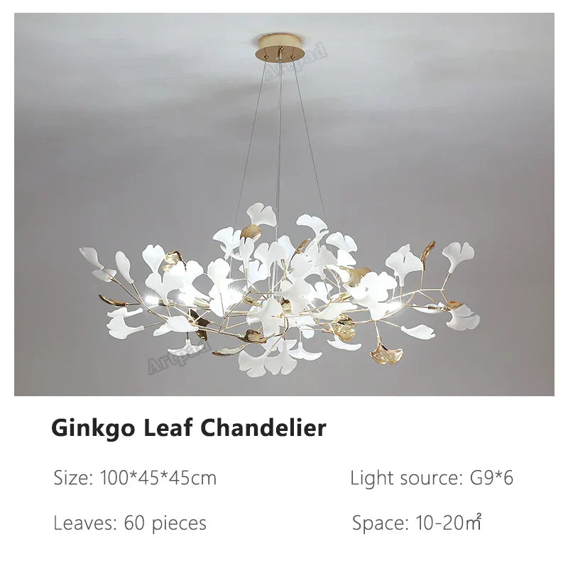 DecorBites™ Ginkgo Leaves Chandelier: Nordic Luxury Pendant Lamp for Hotel, Stairs, Living Room