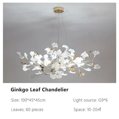 DecorBites™ Ginkgo Leaves Chandelier: Nordic Luxury Pendant Lamp for Hotel, Stairs, Living Room