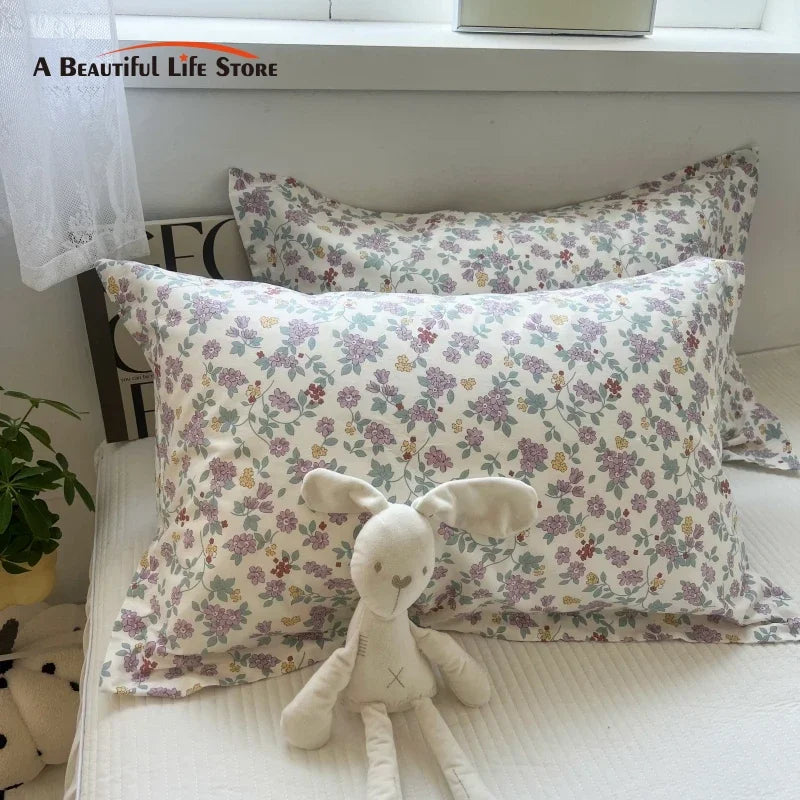 ™ Korean Floral Cotton Pillowcase 40x60cm, 48x74cm, 50x80cm, Home Cushion Cover