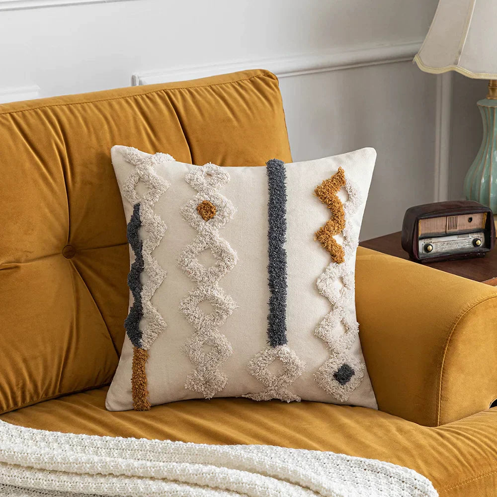 DecorBites™ Boho Tufted Geometric Cotton Canvas Pillow Covers