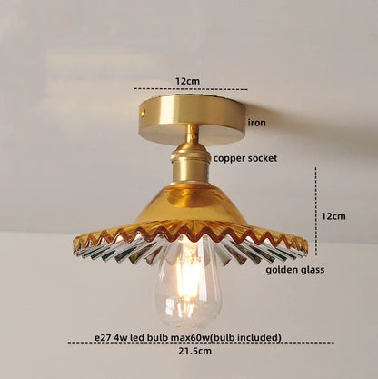 ™ Green Glass Copper Ceiling Light Fixture Balcony Kitchen Modern LED Lamp