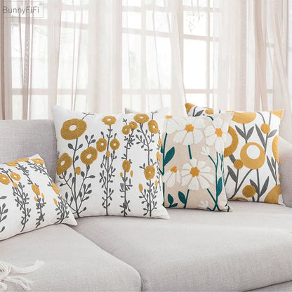 DecorBites™ Daisy Home Floral Geometric Embroidery Pillow Cover 45x45cm/30x50cm Yellow Blue