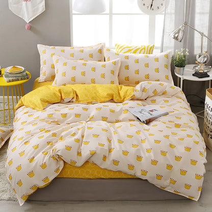 DecorBites™ Cartoon Lattice Floral Geometric Pattern Bedding Set