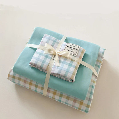 ™ Japanese Grid Printed Cotton Bedding Set in Queen/King for Cozy Sleep