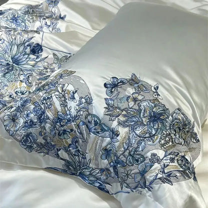 DecorBites™ Butterfly Flowers Embroidery Luxury Bedding Set 4Pcs