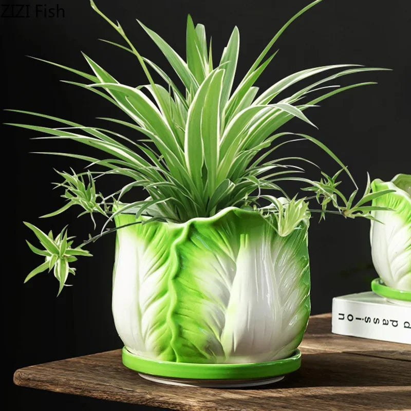 DecorBites™ Chinese Cabbage Ceramic Vase: Table Decoration, Flowers Arrangement, Room Aesthetic Decor