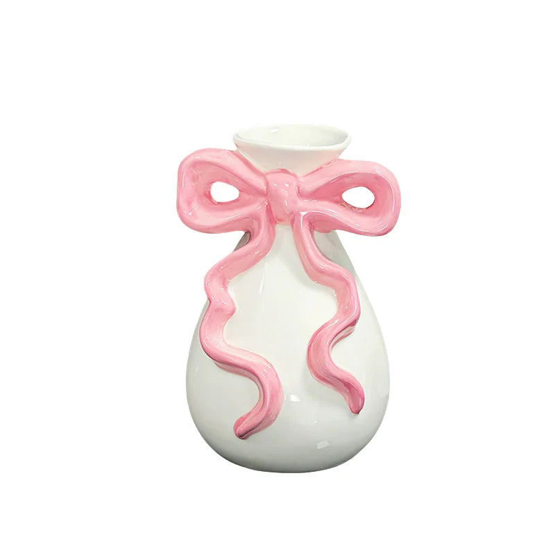 DecorBites™ 3D Ribbon Ceramic Vase with Cute Bow - Home Floral Decoration