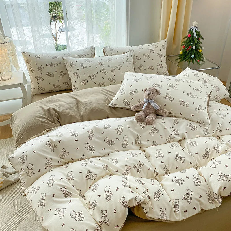 DecorBites™ Cartoon Heart Plant Floral Print 3Pcs Set (Duvet Cover + Pillowcases)