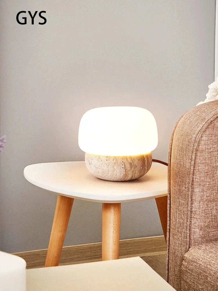 DecorBites™ Cream Mushroom Table Lamp - Soft Warm Light for Bedroom - Retro Stone Design