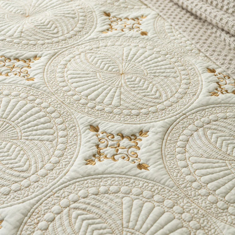 DecorBites™ Gold Embroidery Cotton Bohemia Quilt Set - 3PCS Coverlet & Pillowcase