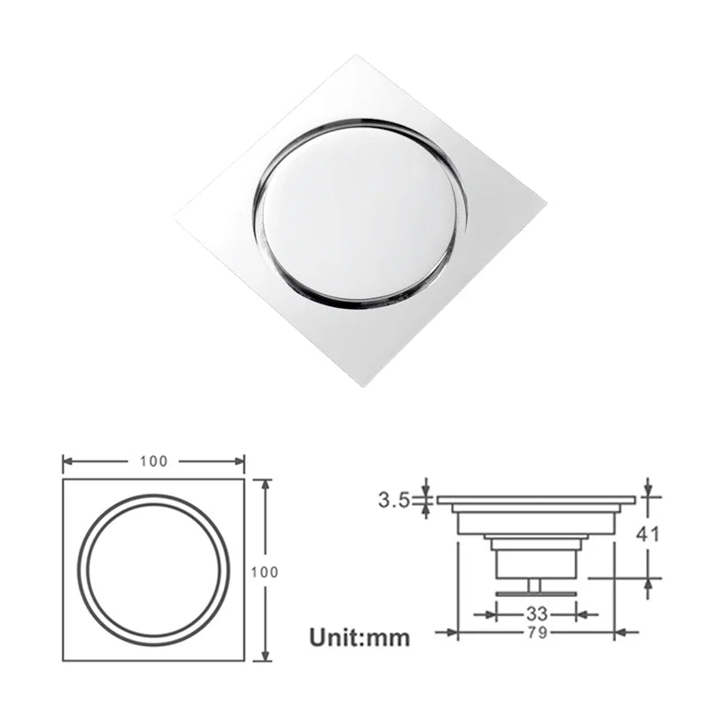 DecorBites™ Brass Square Shower Floor Drain for Kitchen and Bathroom, Insect-proof and Odor-proof