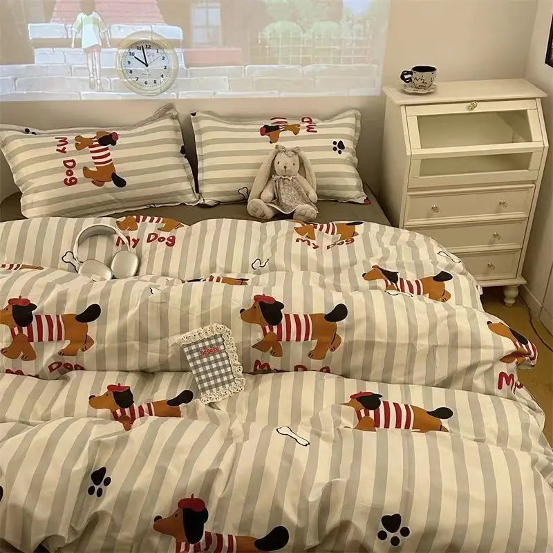 DecorBites™ Cartoon Print Bedding Set: Breathable Duvet Cover, Bed Sheet, Pillowcases - Double & Single Sizes