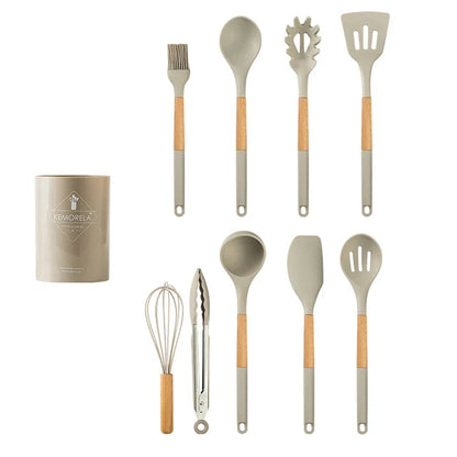 DecorBites™ 10/13 PCS Silicone Kitchen Cookware Set - High Temperature Resistant Non-Stick with Wooden Handle