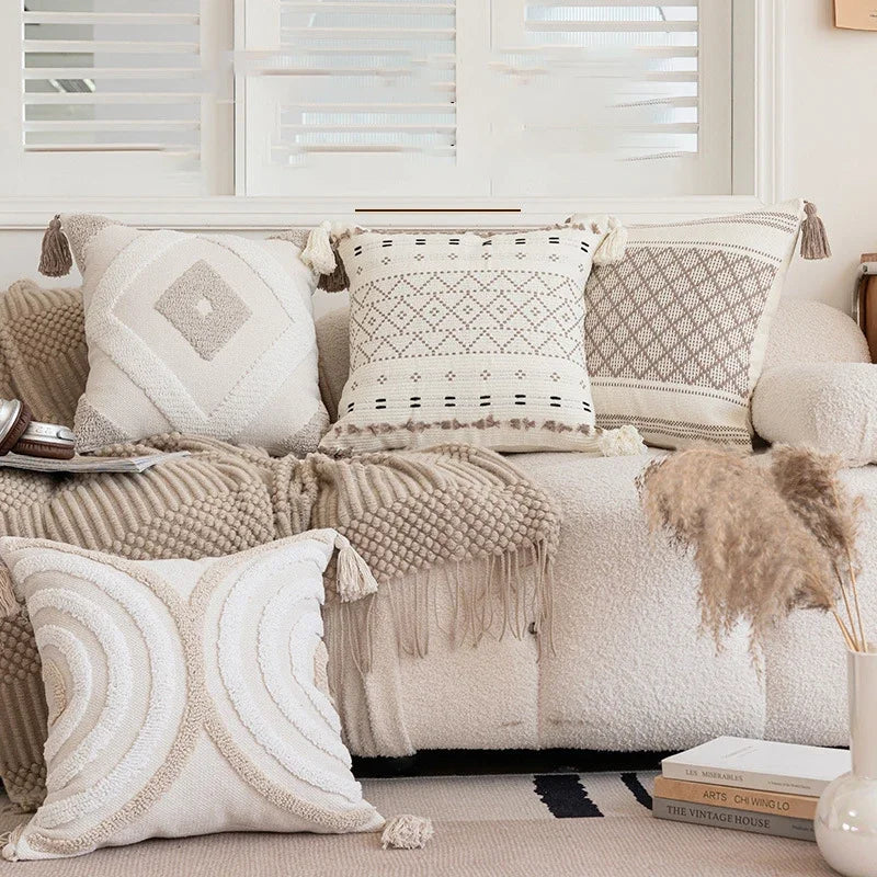 DecorBites™ Geometric Embroidered Crocheted Throw Pillow Cover for a Stylish Sofa