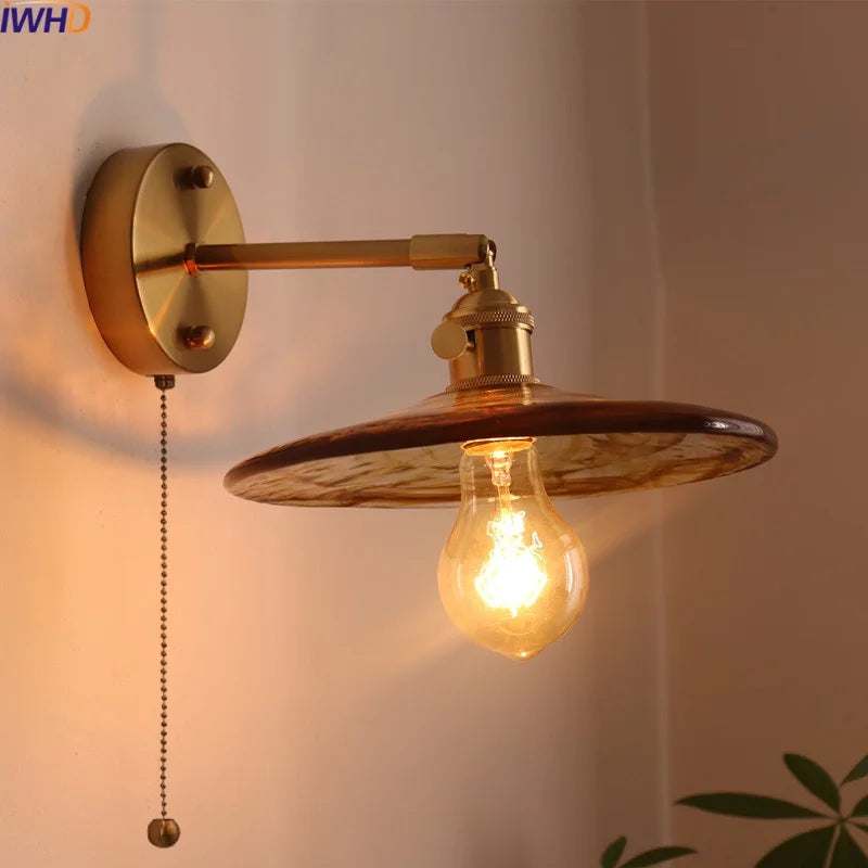 ™ Japanese Style LED Wall Lamps Living Room Coffee Balcony Stair Light Copper Glass