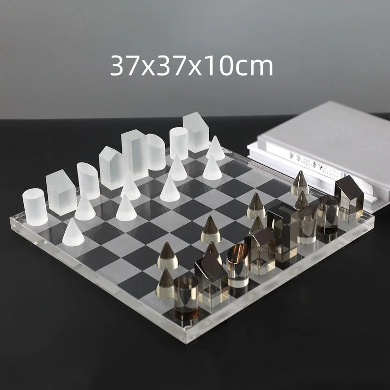 DecorBites™ Geometric Crystal Chessboard: Transparent Chess Set Home Decor & Figurines