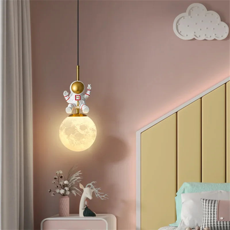 DecorBites™ Astronaut Chandelier: Personalized Children's Room Decor Lighting for Warm Atmosphere