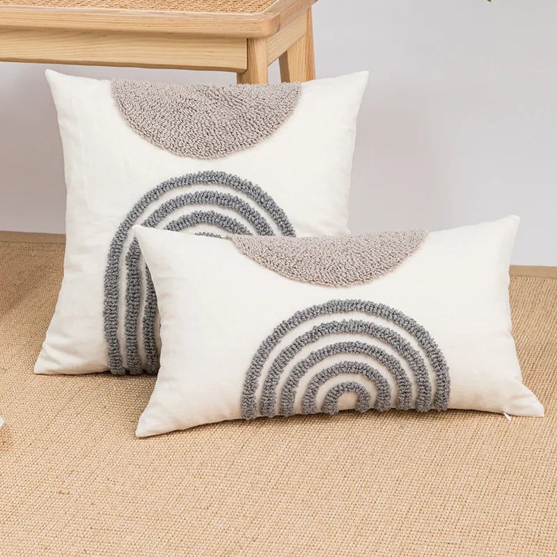 DecorBites™ Half Circle Loop Tufted Cushion Cover Embroidered Pillow Covers for Living Room
