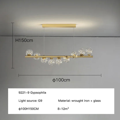 DecorBites™ Glass Ball G9 LED Long Chandelier for Dining Room Kitchen Office Lighting