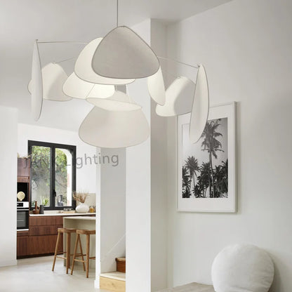 DecorBites™ Leaf Grid Chandelier: Designer White Fabric Screen Suspension Lighting for Kitchen Island, Living Room, Bedroom