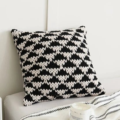 DecorBites™ Geo Knit Stripe Woven Square Pillow 45x45cm Black Ivory Insets