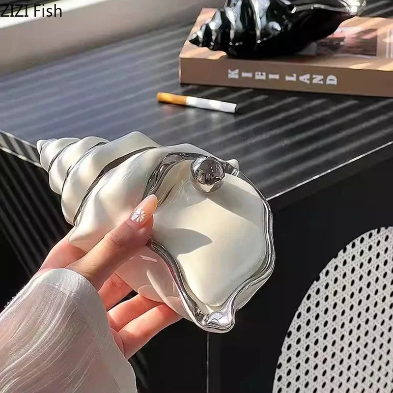 DecorBites™ Conch Ashtray: Silver Plated, Windproof Ceramic, Smoking Accessories, Home & Office ******************************************************************************/