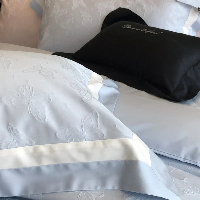 DecorBites™ Butterfly Jacquard Bedding Set - 4Pcs Brushed Lyocell Cotton Duvet Cover & Sheet