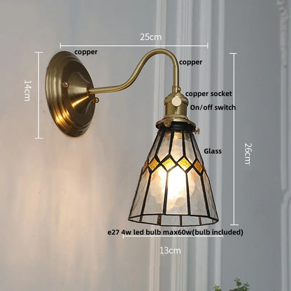 DecorBites™ Blue Glass Copper LED Wall Light Fixture Stair Bar Restaurant Bedroom E27