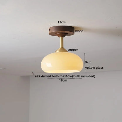 DecorBites™ Green Glass LED Ceiling Lights: Modern Copper Wood Indoor Lamp