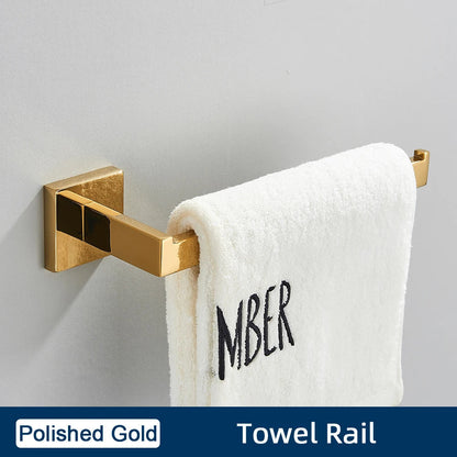 DecorBites™ Black Stainless Steel Bathroom Accessories Set: Towel Bar, Paper Holder, Hook & Bath Rack