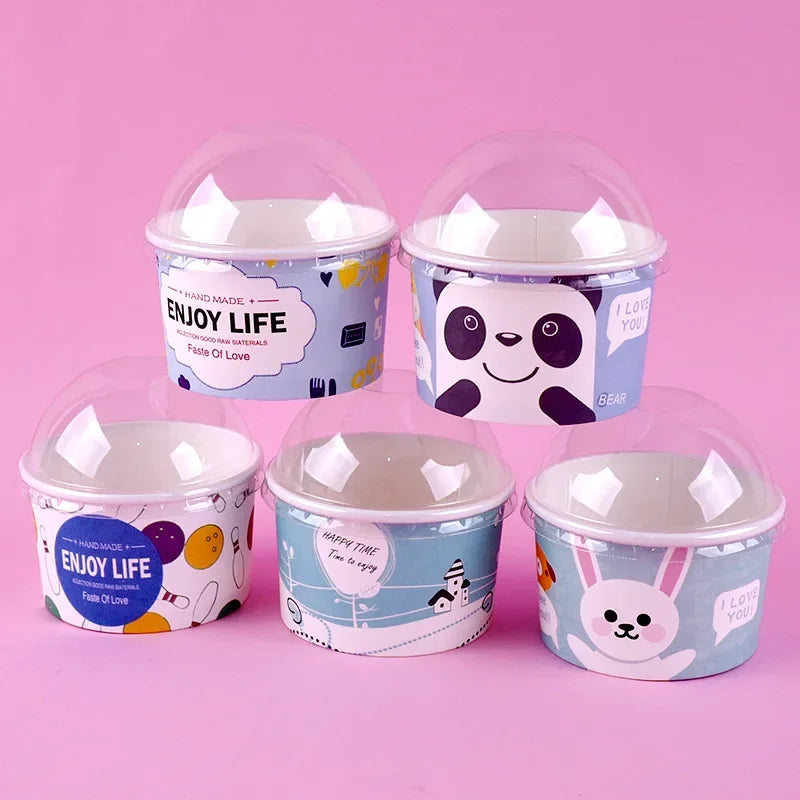 DecorBites™ Cartoon Paper Cups 50PCS 100ml Small Round Disposable Dessert Ice Cream Bowl