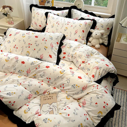 DecorBites™ Black White Printed Bed Skirt Bedding Set - Cozy Skin Friendly Linens