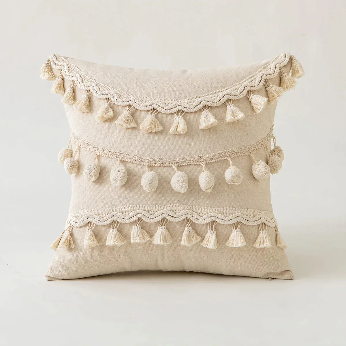 DecorBites™ Ivory Pompom Tassel Pillow Cover 45x45cm/30x50cm Home Decor Sofa Seasonable