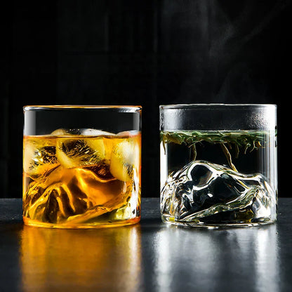 DecorBites™ Glacier Wine Cup: Japanese Style Whisky Glass with Fuji Artwork