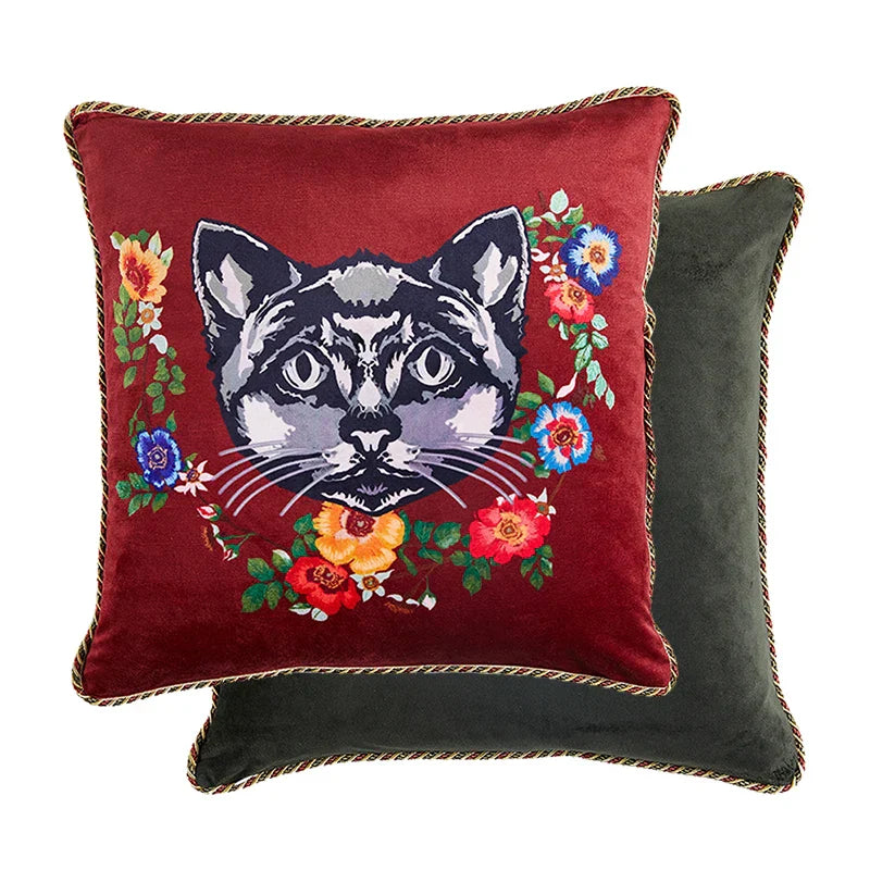 DecorBites™ Cat Print Velvet Cushion Cover