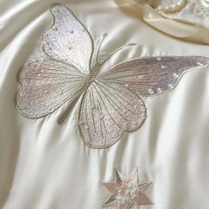 DecorBites™ Butterfly Lace Ruffles Embroidery Bedding Set 4Pcs