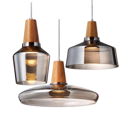 DecorBites™ Glass & Wood Pendant Light: Modern Nordic Hanging Lamp for Bar, Table, Dining - Gray Retro Decor