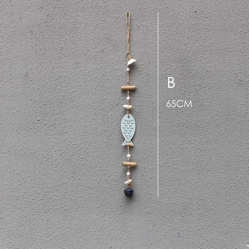 DecorBites™ Blue Fish Sea-maid Pendant Drift Wood Bells Wall Decoration