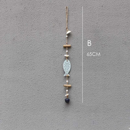 DecorBites™ Blue Fish Sea-maid Pendant Drift Wood Bells Wall Decoration