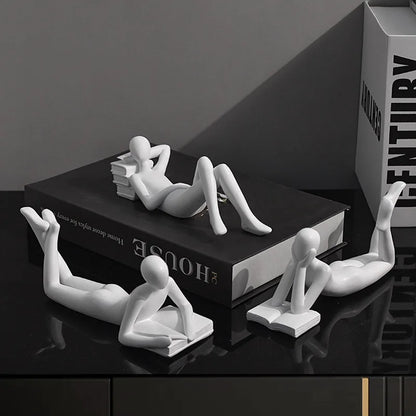 DecorBites™ Golden Thinker Reader Man Resin Figure: Abstract Home Decor Figurine