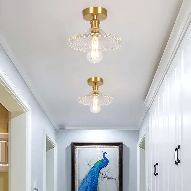 ™ Green Glass Copper Ceiling Light Fixture Balcony Kitchen Modern LED Lamp